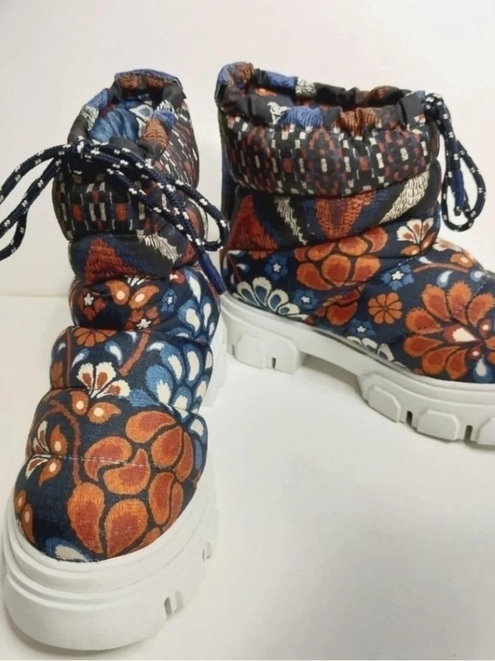 Farm Rio Floral Quilted Winter Boot - Navy & Orange